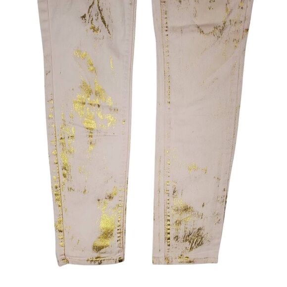 Vanilla Star Zip Fly Gold Splatter Paint Stretch Skinny Jeans Pink & Gold Size 5 - Picture 4 of 14